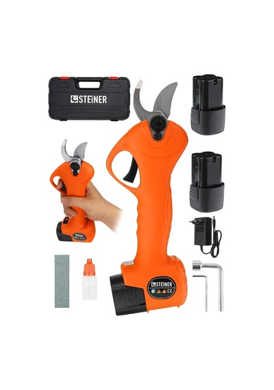 Alman 128 Vf 10 Ah Kömürsüz Motor Akülü Bağ Makası Dal Budama Kesme Makası Makinesi Çantalı Turuncu