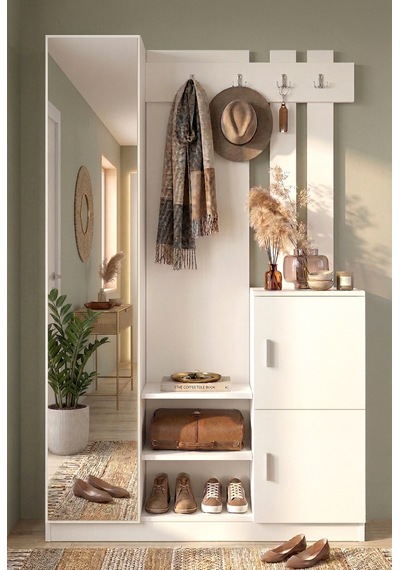 Yurudesign Roger Vestiyer Portmanto Ayakkabılık  Beyaz DD7-W