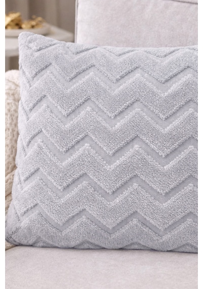 Peluş Dekoratif Kırlent Kılıfı İskandinav Zigzag-balıksırtı 4 Lü Set 42x42 Cm Açık Gri - Koyu Gri