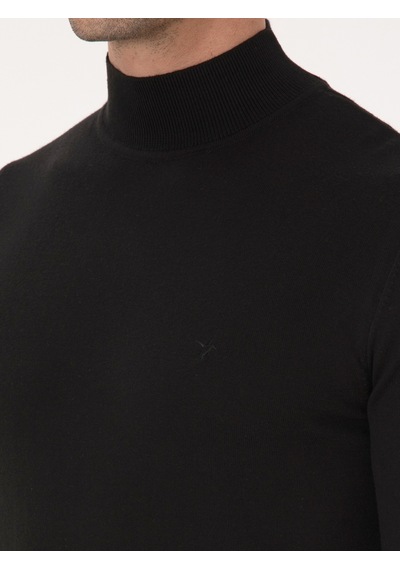 Cacharel Siyah Slim Fit Pamuk Karışımlı Yarım Balıkçı Yaka Basic Triko Kazak