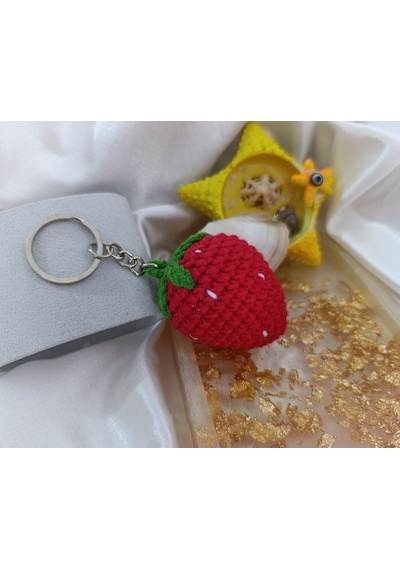 Sevimli Çilekli Anahtarlık Amigurumi Örgü Anahtarlık Ve Çanta Aksesuarı Çok Renkli