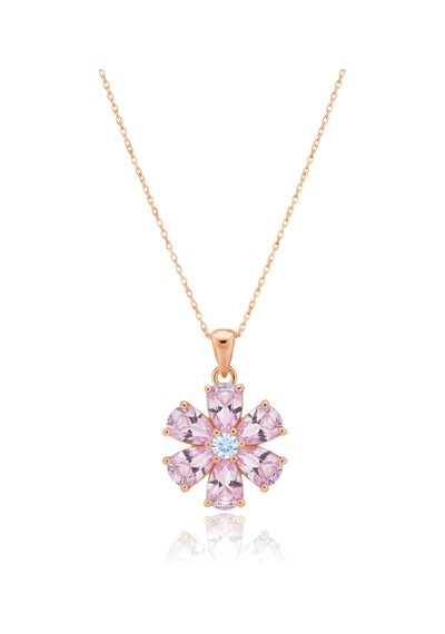 Pembe Taşlı Sevgi Çiçeği Gümüş Kolye - Rose Rose Gold