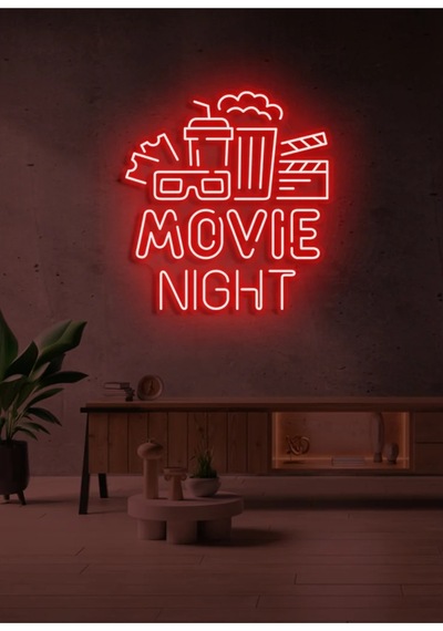 Movıe Nıght Yazılı Ve Şekilli Neon Tabela Kırmızı