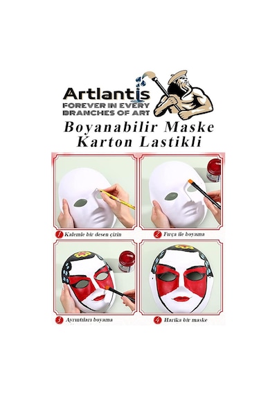Maske Boyama 19x24 Cm 1 Adet Boyanabilir Maske Karton Lastikli İnsan Yüzü Suratı Okul Sınıf Etkinlikleri Hobi