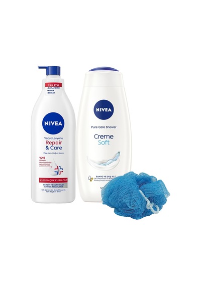Creme Soft Duş Jeli 500ml Ve Repair Care Vücut Losyonu 400ml, Lif Hediyeli, Kaşıntılı Ve Hassas Cilt Diğer