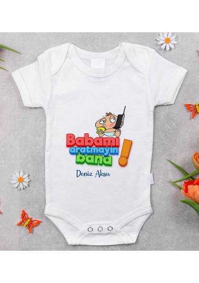 Bitmeyenkartus Bk Kids Isimli Babamı Aratmayın Bana Tasarımlı Bebek Body Zıbın - Beyaz