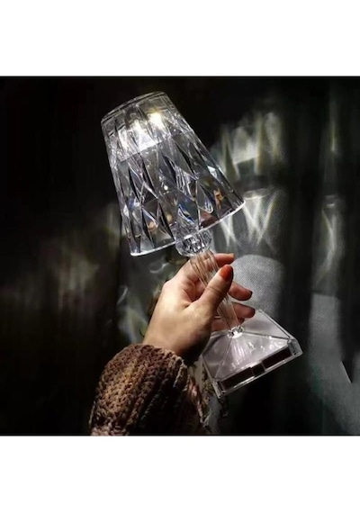 Lw-4 Akrilik Kristal Led Şarjlı Masa Üstü Lamba Beyaz