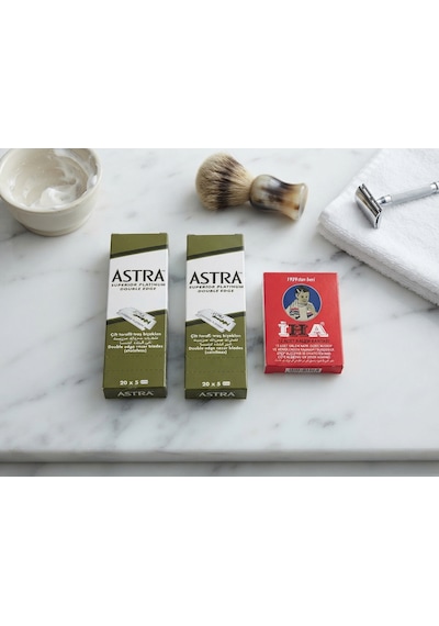Astra Platinum Çift Taraflı Yaprak Jilet 200 Adet 2 Kutu + İ.h.a. Kalem Kantaşı 12'li Set Klasik Tıraş Seti