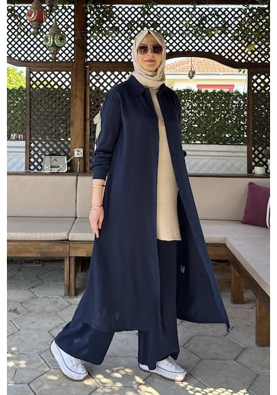 Rabia Şamlı Elif Pantolonlu Takım Lacivert Normal