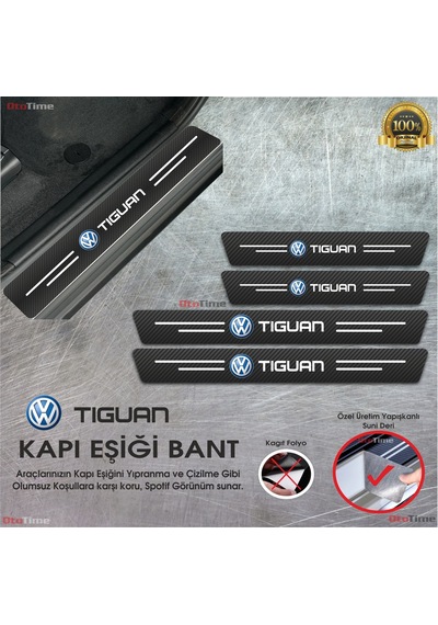 Volkwagen Tiguan Logolu Karbon Kapı Eşiği Koruyucu Suni Deri 4'lü Set