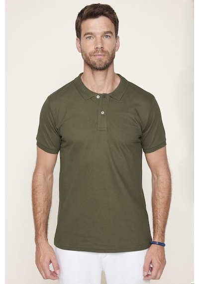 Tudors Erkek Slim Fit Dar Kesim Pamuklu Yumuşak Dokulu Serin Tutan Kumaş Düz Pike Haki Polo Yaka Tişört-30767-Haki