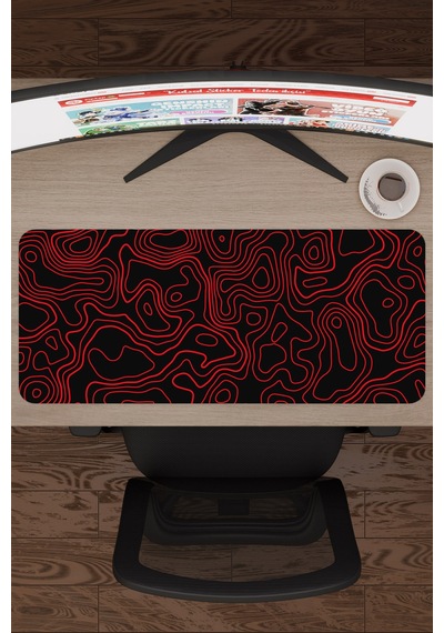 Kırmızı Siyah 70x30 Xl Taraftar Gaming Oyuncu Mouse Pad Kaymaz Taban Büyük Fare Altlığı Topography