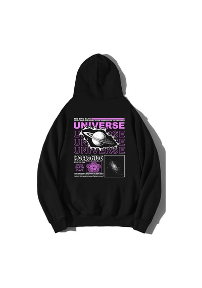 Brz Collection Unisex Oversize Universe Hoodie Siyah