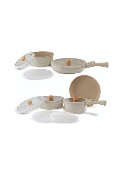 Midas Bej 9 Parça & 6 Parça 15 Parça Ayrılabilen Saplı Iç Içe Geçebilen Tencere Tava Seti Diğer