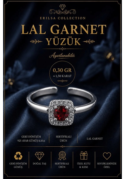 Sertifikalı Lal Garnet Taşı Kare Faset Kesim 1,50 Karat 925 Ayar Çok Renkli
