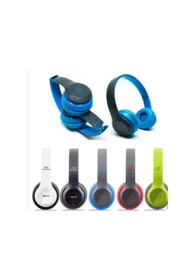 P47 Wireless Kablosuz Bluetooth Kulaklık Mp3 Güçlü Bass Mavi