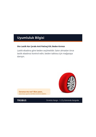 Trobus Oto Lastik Kar Çorabı Anti Patinaj Xxl Beden Kırmızı