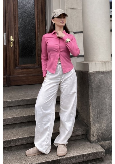 Seeh Pembe Uzun Kollu Vücuda Oturan Gömlek Sh356 Basic