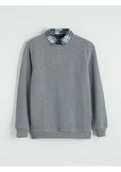 Lcwaıkıkı Classic Gri Gömlek Yaka Erkek Sweatshirt