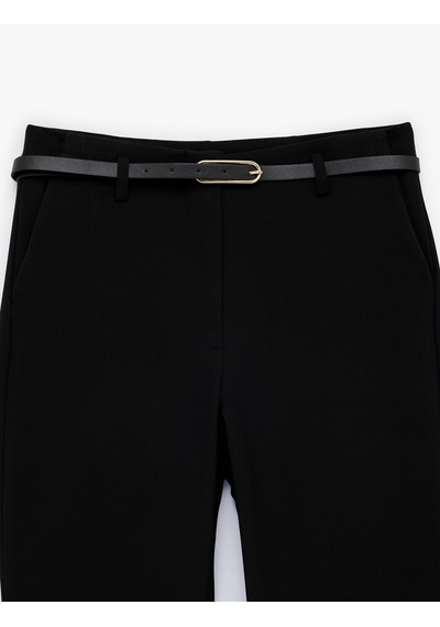 Koton Slim Fit Normal Bel Kemerli İspanyol Paça Pantolon Siyah 6sak40149uw Siyah