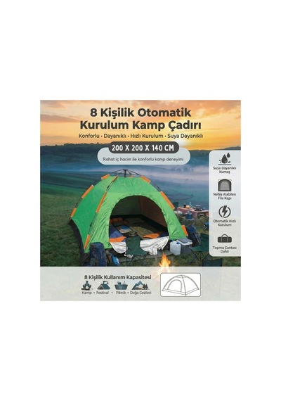 Buffer 8 Kişilik Otomatik Kurulum Kamp Çadırı Outdoor , Suya Dayanıklı Hızlı Kurulum Piknik Ve Do Yeşil