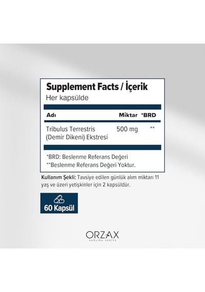 Orzax Tribulus Terrestris 500 Mg 60 Kapsül