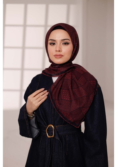 Mimiyum Mosaic Desen Soft Eşarp Bordo