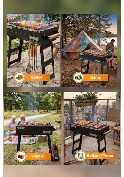 Grillmate Gm60ka Asansörlü Döküm Izgaralı Katlanır Barbekü Mangal