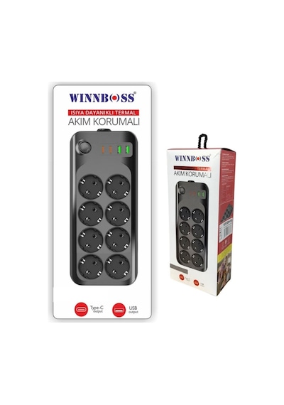 Winnboss 3423 10'lu 2metre Kablolu 2usb+2type-c Girişli Akım Korumalı Grup Priz 2 M