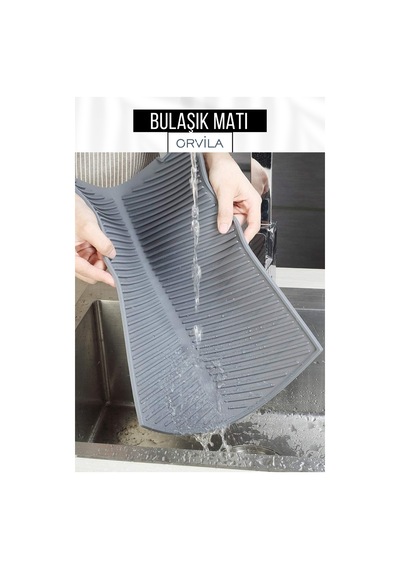Silikon Bulaşık Kurutma Matı Maxi Boy 44x33cm Silikon Gri Diğer