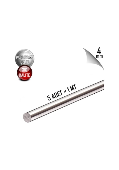 Paslanmaz Çelik Ø4mm Çubuk Mil 316 Kalite 1 Metre 5 ADET