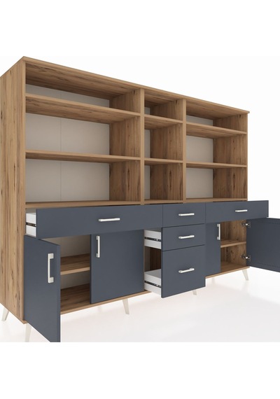 Hyperion Dolap 11 Raflı 5 Çekmeceli 4 Kapaklı 220x44x163 Çam-antr Çam-antrasit Hyperion Dolap 11 Raflı 5 Çekmeceli 4 Kapaklı 220x44x163 Çam-antr Çam-antrasit