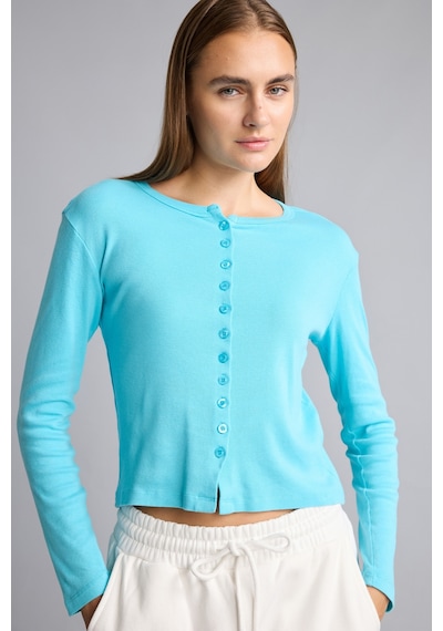 Defacto Slim Fit Bisiklet Yaka Düğmeli Ribana Uzun Kollu Basic Hırka I9576ax26autr111 Turkuaz-tr111