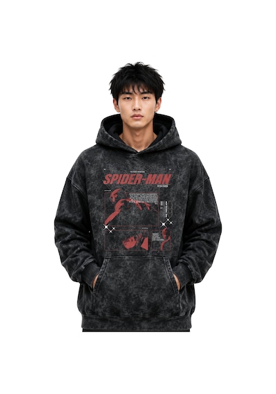 Sevbano Spider-man Örümcek Adam Kahraman Baskılı Unisex Oversize Yıkamalı Siyah
