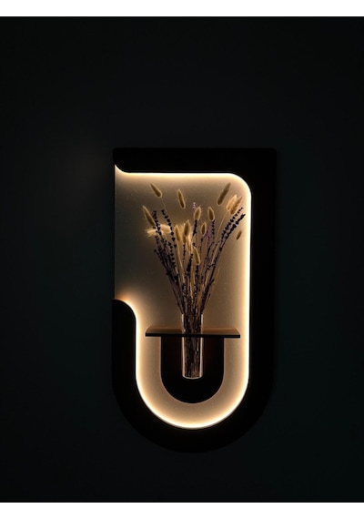 Akasya Ahşap Pilli Ledli İskandinav Tarzı Salon Duvar Rafı Modern Çiçeklik 40 X 75 Cm Çok Renkli
