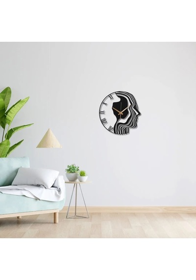 Metal Duvar Saati Porte Sanat Görünümlü Dekoratif Saat Siyah-46 X 46