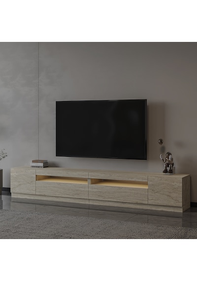 T008 Arya Işıklı Tv Sehpası Set - Traverten Traverten