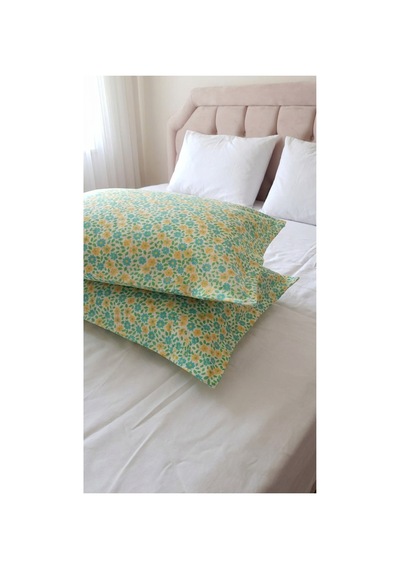 %100 Pamuklu Çiçek Desenli Volanlı Yastık Kılıfı 2 Adet 50x70 Cm Yeşil - 864231967 Yeşil