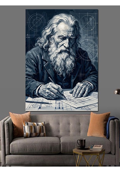 Plan Çizen Leonardo Da Vinci Dekoratif Kanvas - Mdf Ahşap Tablo