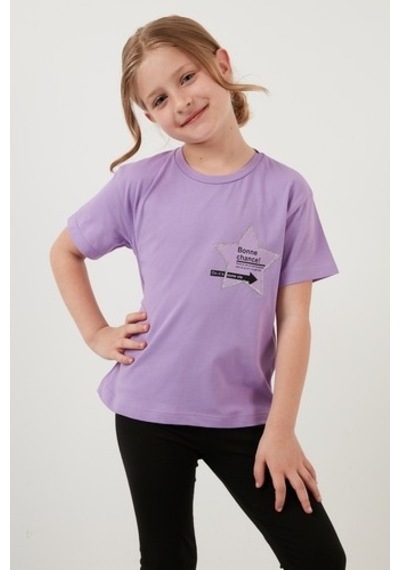 Lela Baskılı Bisiklet Yaka Pamuklu Kız Çocuk T Shirt 6211046 Lila
