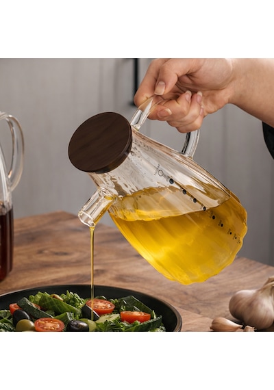 Porsima Lm-0053 Alvera Kapaklı Borosilikat Cam Yağlık Sirkelik Yağdanlık 1000ml Şeffaf