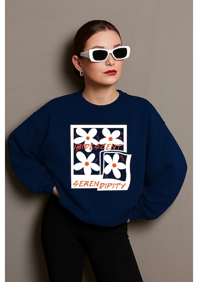 Uyguntarz Unisex Irides Serenity Baskılı Tasarım Oversize Sweatshirt Lacivert
