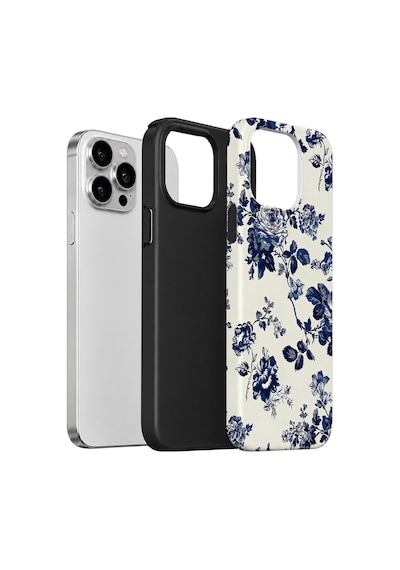 Velvoria Valestra Mavi Porselen Gül Apple iPhone Uyumlu 15 Pro Darbe Korumalı Kılıf Valestra Select - Mavi Porselen Gül