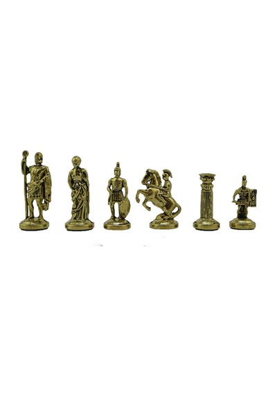 Gifthome Orta Boy Metal Roma İmparatorluğu Satranç Takımı Parlak Ve Rustik Desenli Sandıklı Mdf Tahtası 36x36x6 Cm.