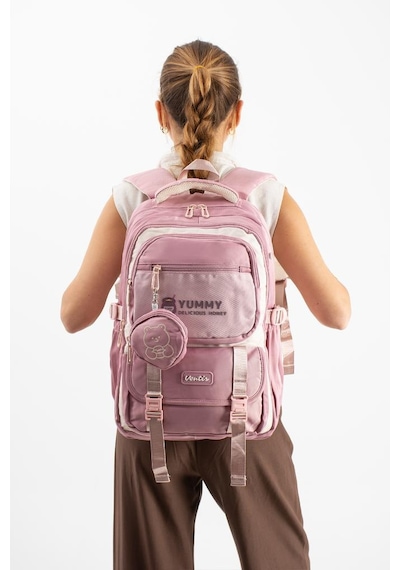 Ventis Unisex Okul Çantası Ortaokul Lise Cüzdanlı Sırt Çantası 43 30 Cm Su Geçirmez Kumaş Vnt5-e Pembe