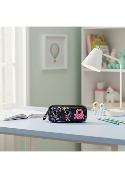 United Colors Of Benetton Çift Bölmeli Kalemlik 03689 Desenli Siyah