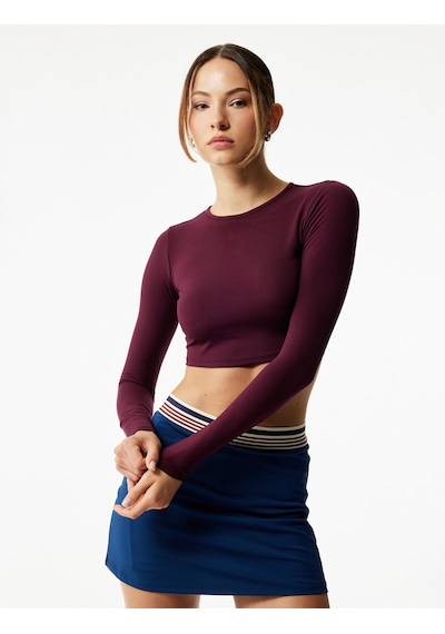 Koton Slim Fit Uzun Kollu Bisiklet Yaka Crop Spor Tişört Bordo 6wak10208nk Bordo