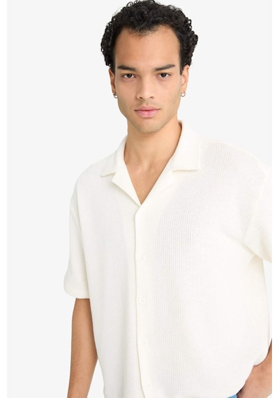 Defacto Boxy Fit Polo Yaka Penye Kısa Kollu Gömlek G3359ax25auer105 Ekru