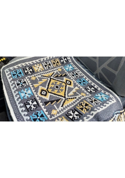 Pratik Oto Koltuk Kilim Seti 3 Parça Makine Dokuma Akrilik & Polyester Saçaklı - Gri