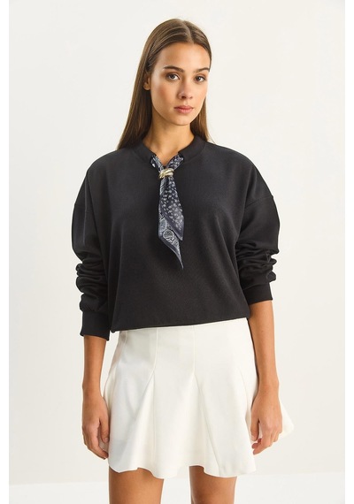 Shade Kadın Fular Detaylı Pamuklu Ottoman Sweatshirt 6931 60283689 - Siyah